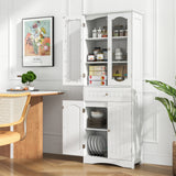 63 Inch Tall Bathroom Storage Cabinet with 2 Glass Doors and Adjustable Shelves