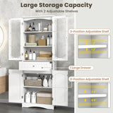 63 Inch Tall Bathroom Storage Cabinet with 2 Glass Doors and Adjustable Shelves