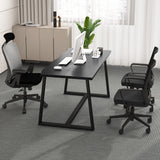 63" Large Dining Table with Wavy Edge and Heavy-duty Metal Frame