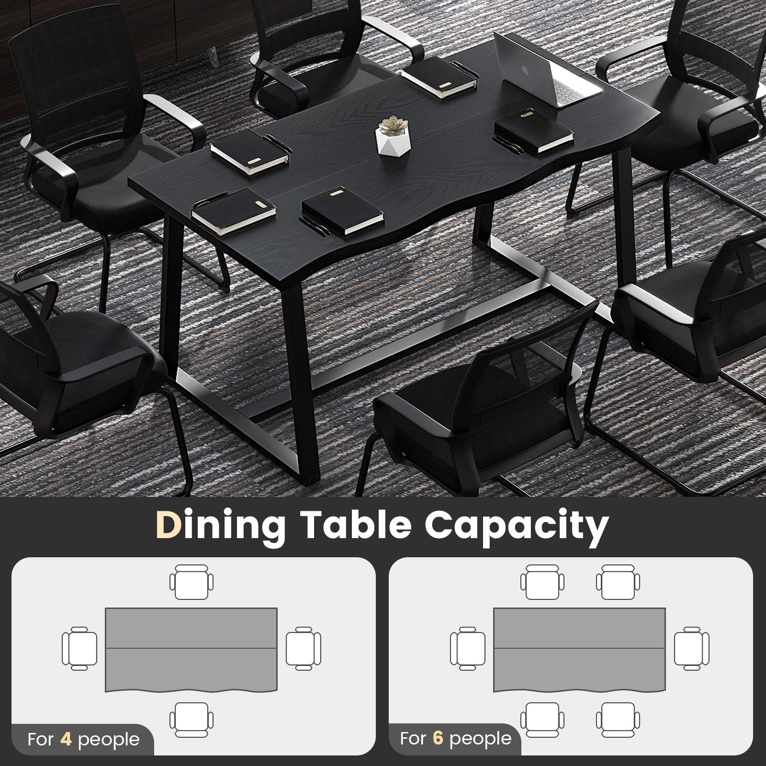 63" Large Dining Table with Wavy Edge and Heavy-duty Metal Frame
