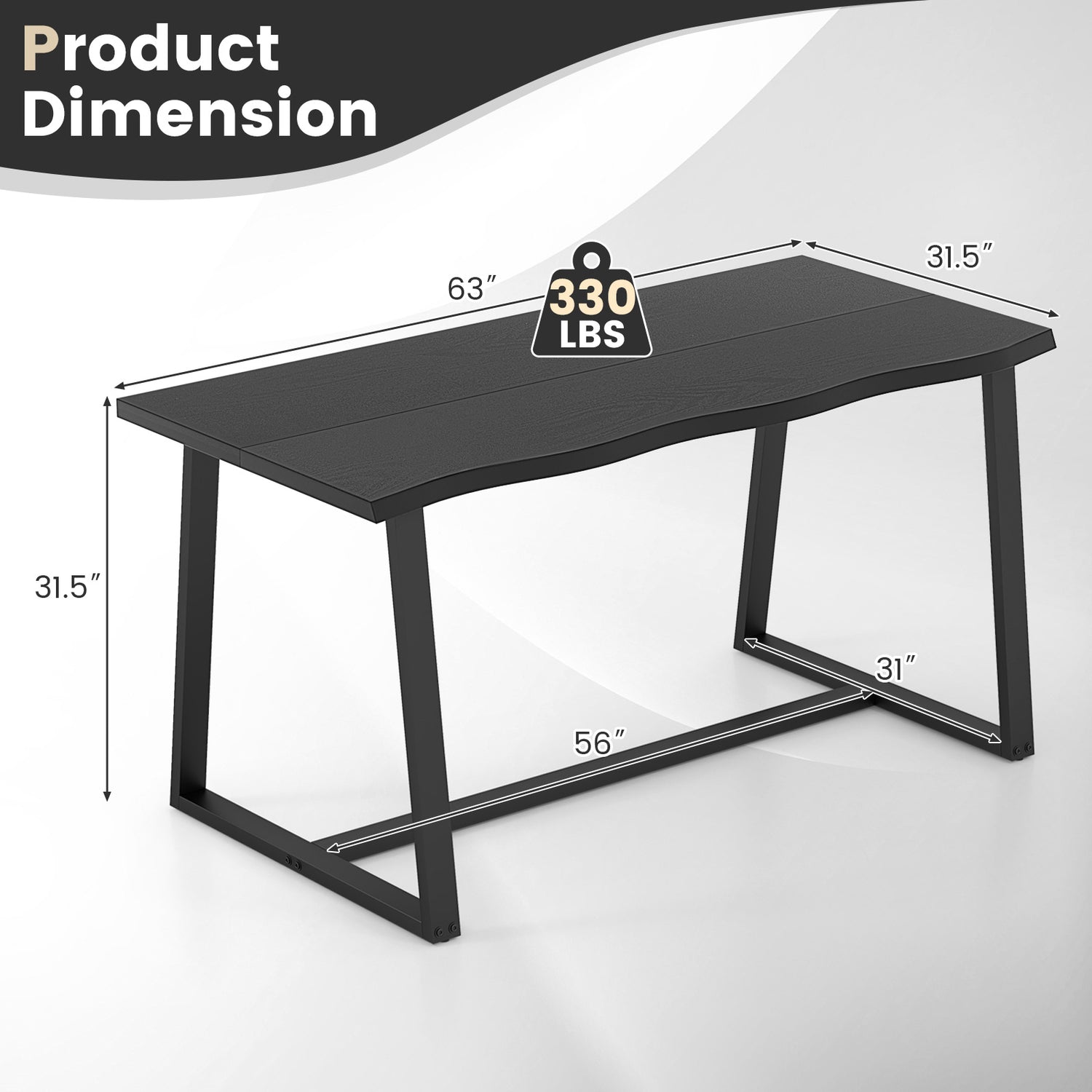 63" Large Dining Table with Wavy Edge and Heavy-duty Metal Frame