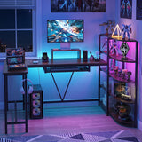 63" U-shaped Computer Desk with Power Outlets 5-Tier Bookshelf and Keyboard Tray
