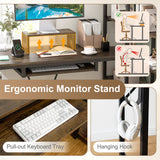 63" U-shaped Computer Desk with Power Outlets 5-Tier Bookshelf and Keyboard Tray