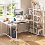 63" U-shaped Computer Desk with Power Outlets 5-Tier Bookshelf and Keyboard Tray