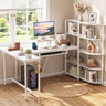 63" U-shaped Computer Desk with Power Outlets 5-Tier Bookshelf and Keyboard Tray
