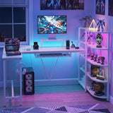 63" U-shaped Computer Desk with Power Outlets 5-Tier Bookshelf and Keyboard Tray