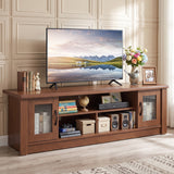 63â Wooden Farmhouse TV Stand for 70" TVs with 2 Fluted Doors and 3 Open Compartments