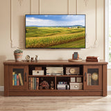 63â Wooden Farmhouse TV Stand for 70" TVs with 2 Fluted Doors and 3 Open Compartments