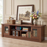 63â Wooden Farmhouse TV Stand for 70" TVs with 2 Fluted Doors and 3 Open Compartments