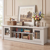 63â Wooden Farmhouse TV Stand for 70" TVs with 2 Fluted Doors and 3 Open Compartments