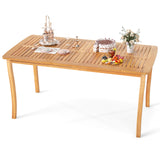 63 inch Outdoor Dining Table with Umbrella Hole Farmhouse Bistro Dinette Furniture