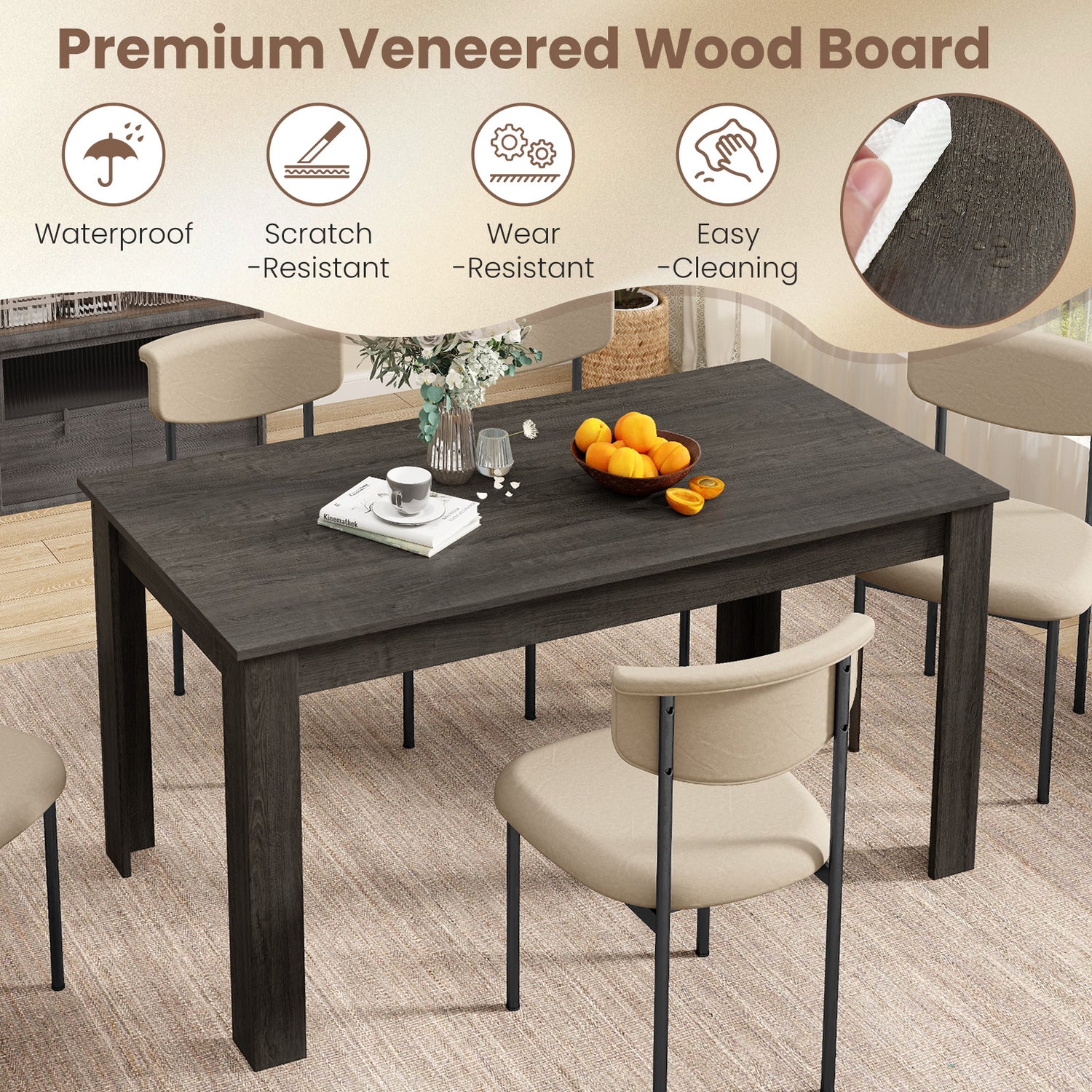 63 Inch Rectangular Modern Dining Kitchen Table for 6 People