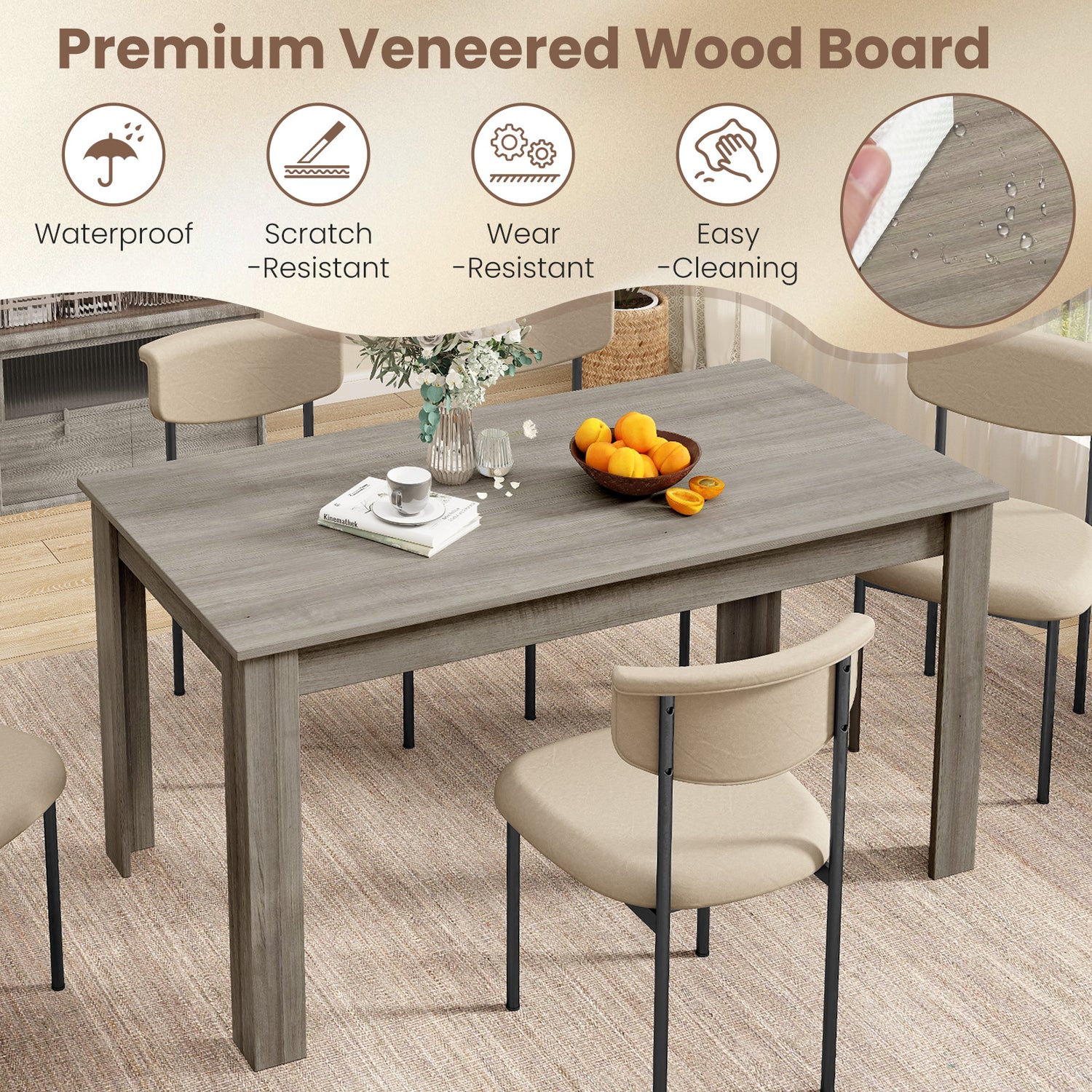 63 Inch Rectangular Modern Dining Kitchen Table for 6 People