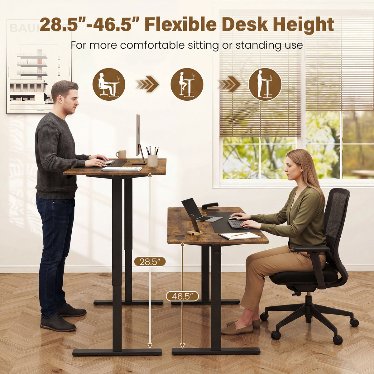 63 x 24 Inch Height Adjustable Sit Stand Computer Desk with 3 Memory Presets