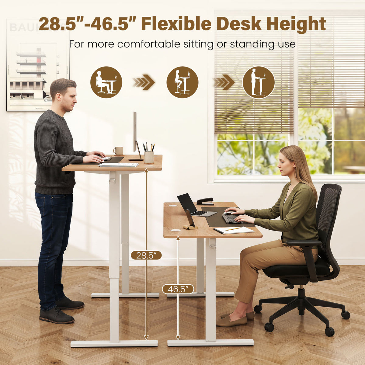 63 x 24 Inch Height Adjustable Sit Stand Computer Desk with 3 Memory Presets