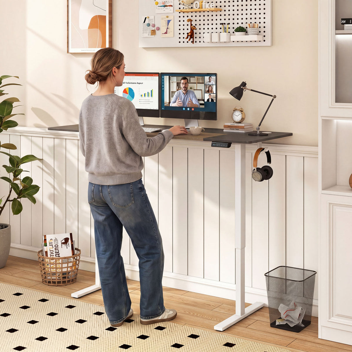 63 x 24 Inch Height Adjustable Sit Stand Computer Desk with 3 Memory Presets