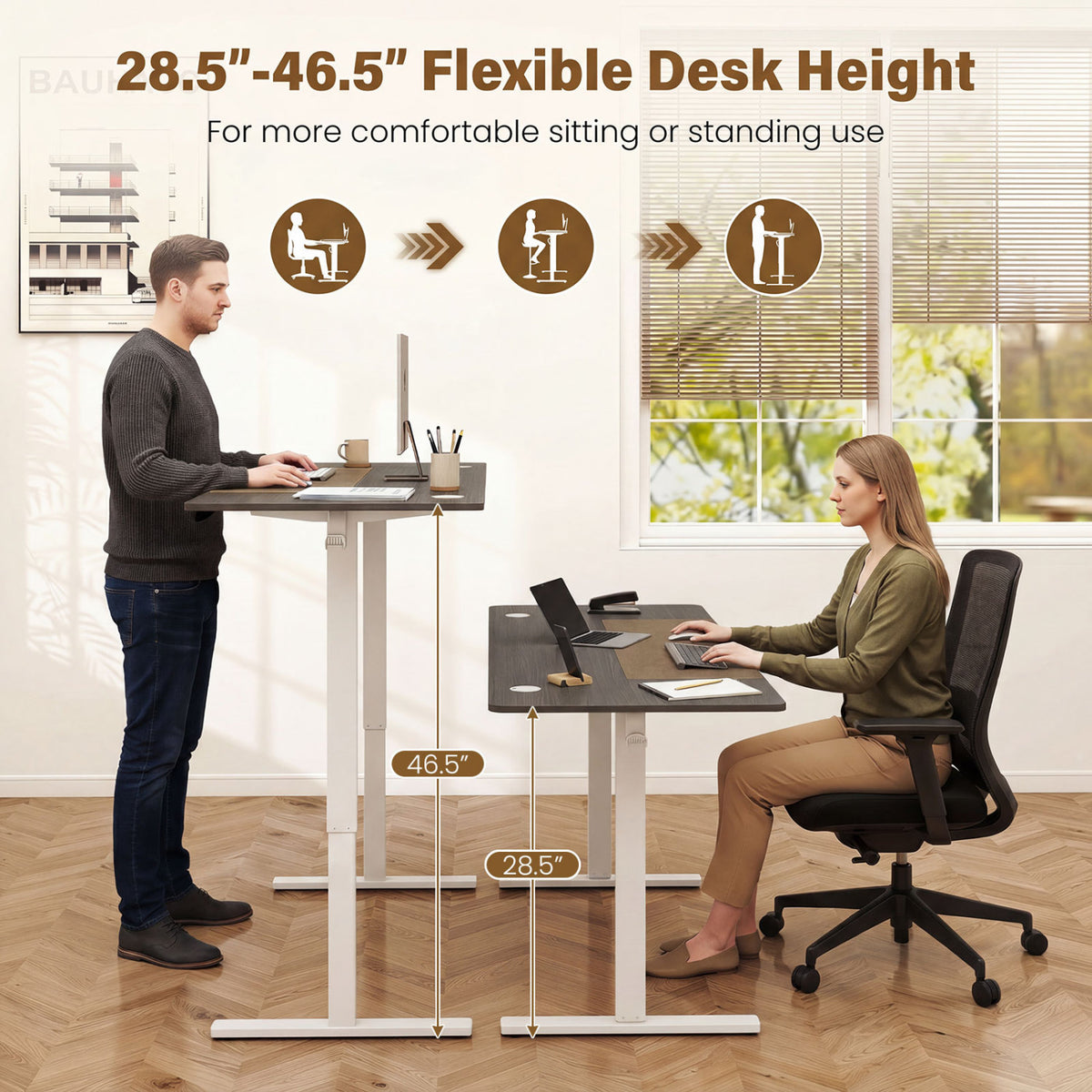 63 x 24 Inch Height Adjustable Sit Stand Computer Desk with 3 Memory Presets