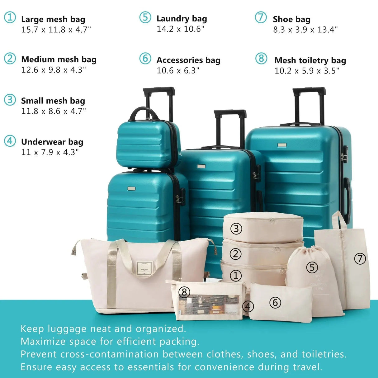 Hardshell ABS Luggage Set - Lightweight & Durable Suitcases with Dual