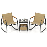 3 Piece Rocking Bistro Chairs and Side Table Set with Storage Bag-Brown