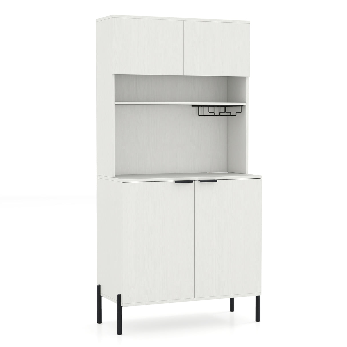 64.5 Inches Tall Kitchen Pantry Cabinet with Charging Station and Wine Glass Rack
