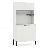 64.5 Inches Tall Kitchen Pantry Cabinet with Charging Station and Wine Glass Rack