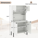 64.5 Inches Tall Kitchen Pantry Cabinet with Charging Station and Wine Glass Rack