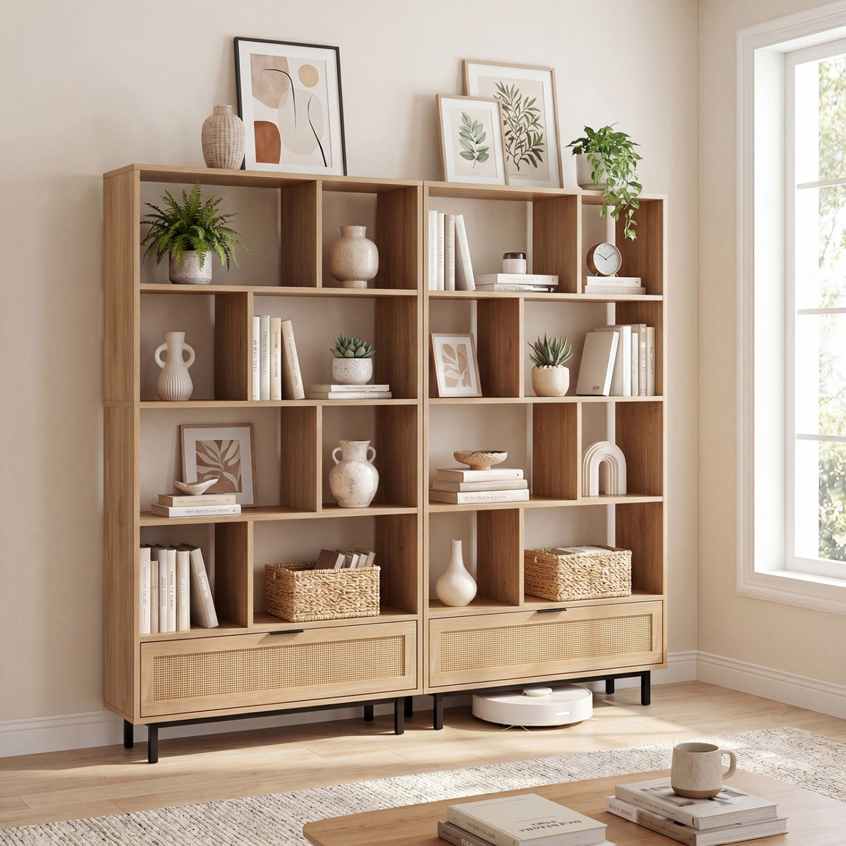 6-Tier Tall Wooden Bookcase with 8 Open Cubes