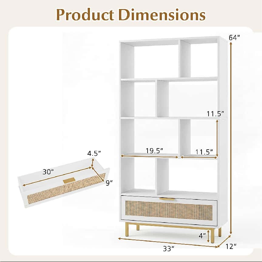 6-Tier Tall Wooden Bookcase with 8 Open Cubes