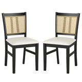 Farmhouse Rattan Dining Chair Set of 2 with Rubber Wood Legs and Cane Back-Beige
