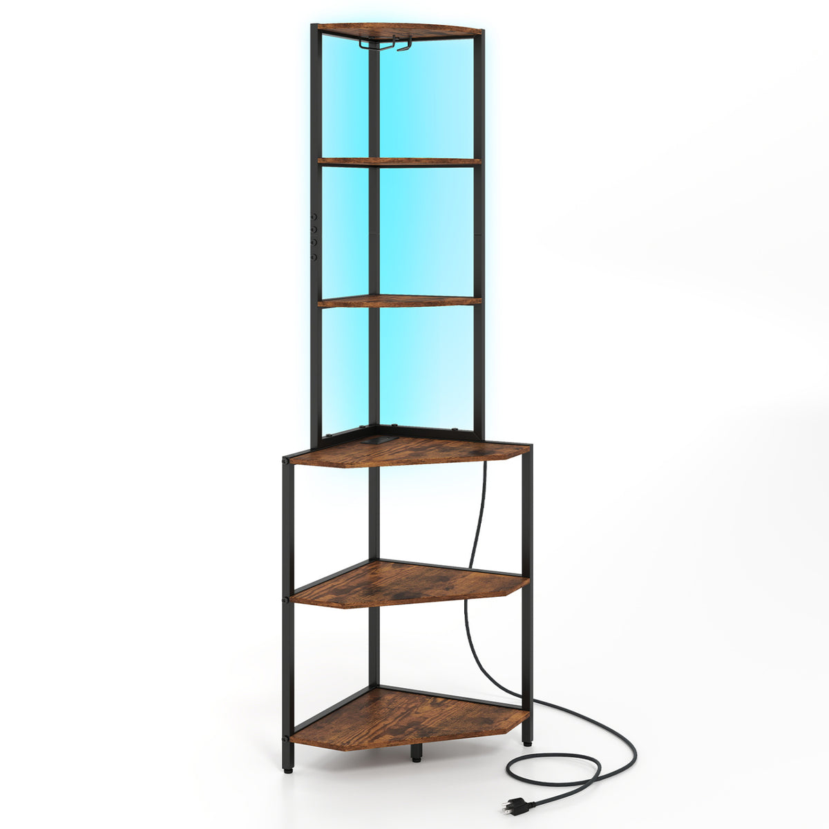 6-Tier Corner Shelf with Charging Station and Ambience Light