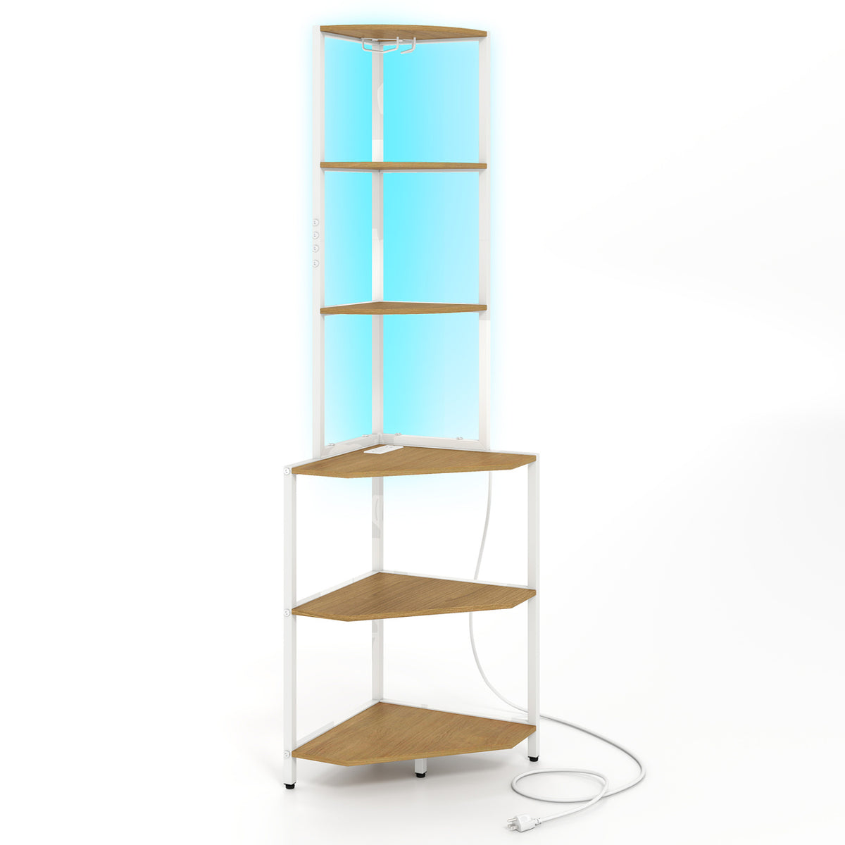 6-Tier Corner Shelf with Charging Station and Ambience Light