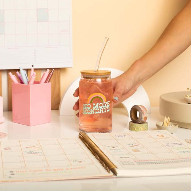 Can Glass w/ Lid + Straw