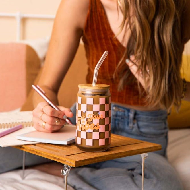 Can Glass w/ Lid + Straw