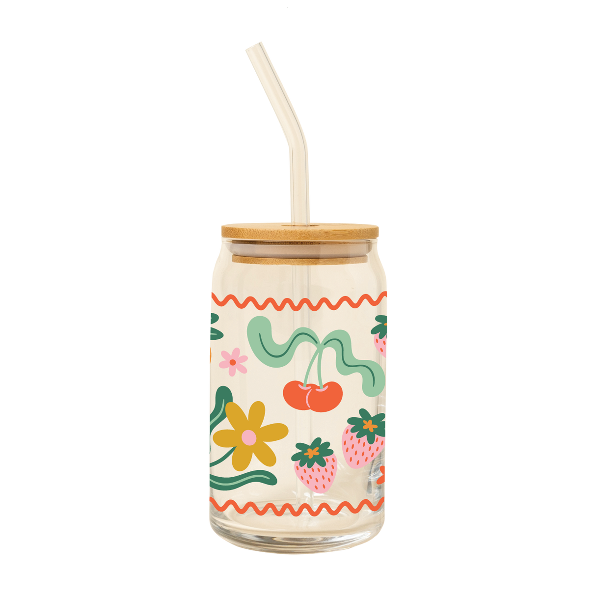Can Glass w/ Lid + Straw