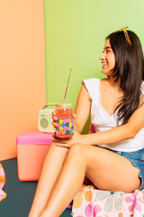 Can Glass w/ Lid + Straw