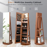 360Â° Rotating Mirrored Jewelry Cabinet Armoire 3 Color LED Modes Lockable