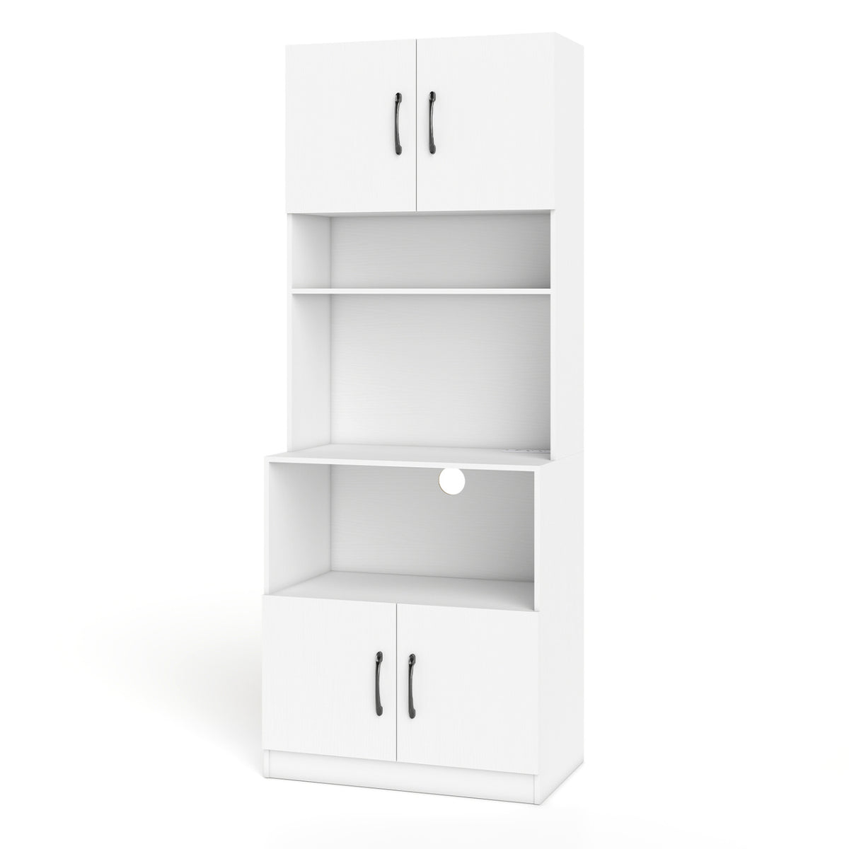66 Inch Kitchen Pantry Cabinet with Charging Station and Adjustable Shelves for Dining Room-White
