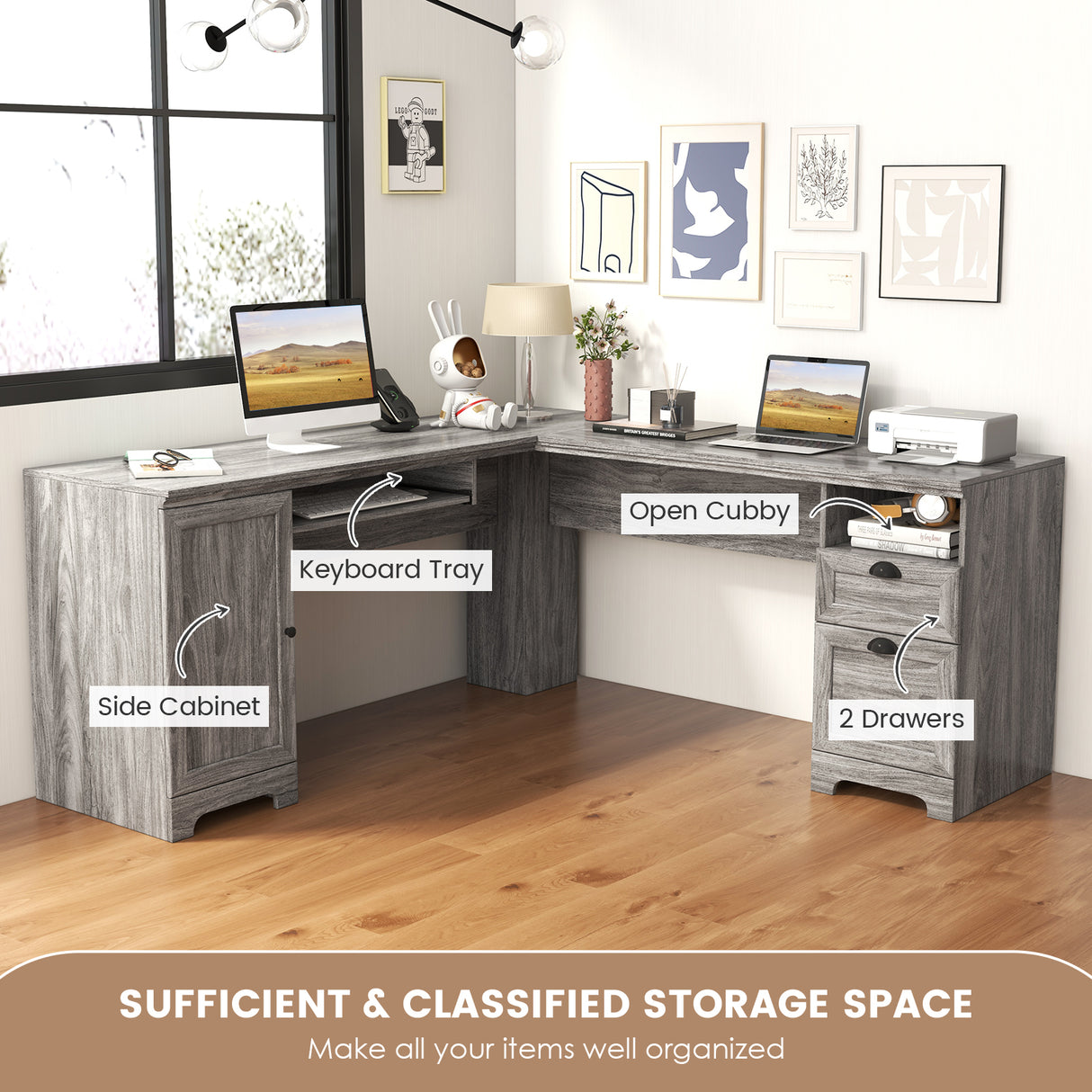 66 Inch L-Shaped Computer Desk