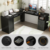 66 Inch L-Shaped Writing Study Workstation Computer Desk with Drawers