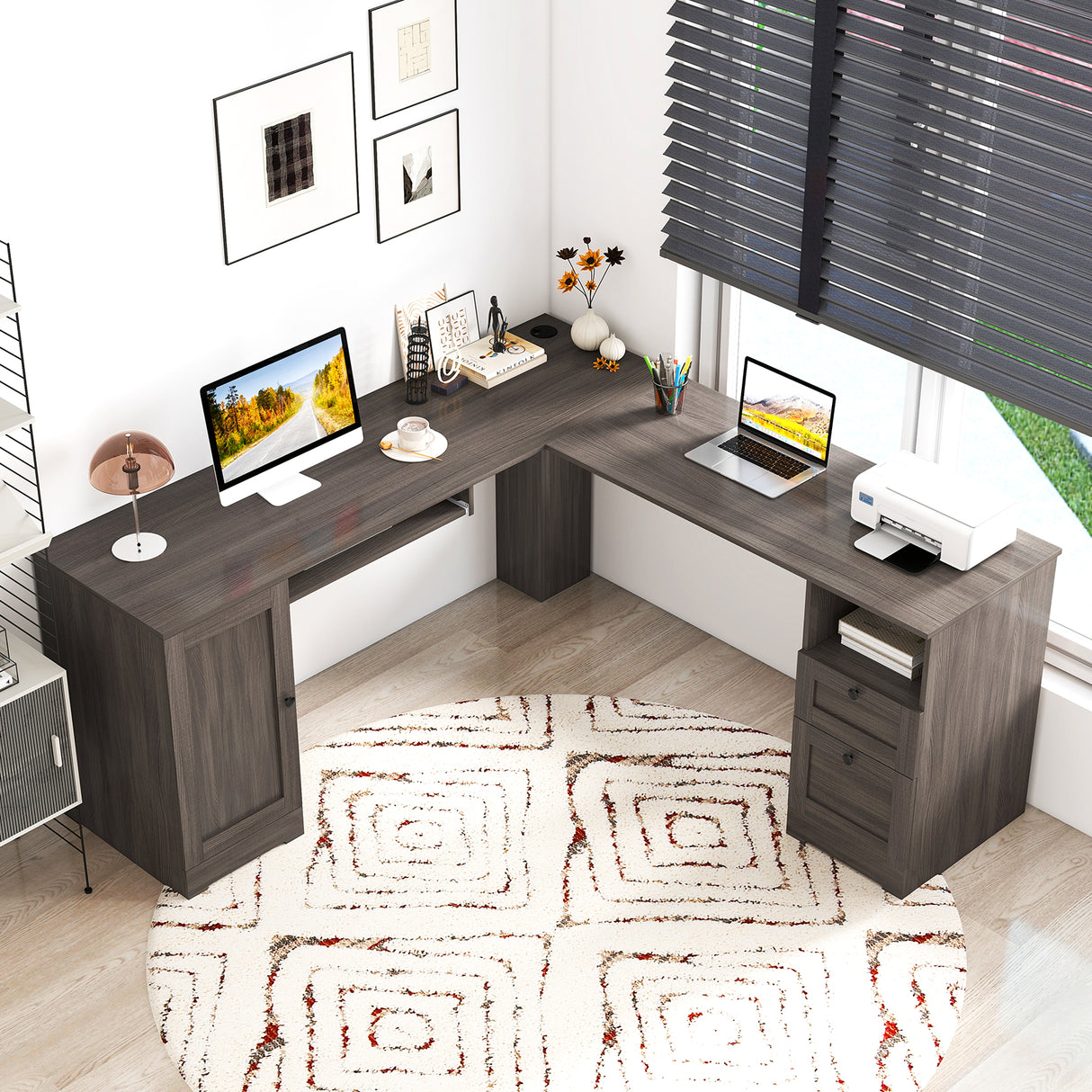 66 Inch L-Shaped Computer Desk