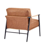 27.56' Modern Accent Chair with Plush Cushions, Minimalist Metal Frame, and Wooden Armrest Design – Perfect for Cozy Living Room, Bedroom, or Office Seating