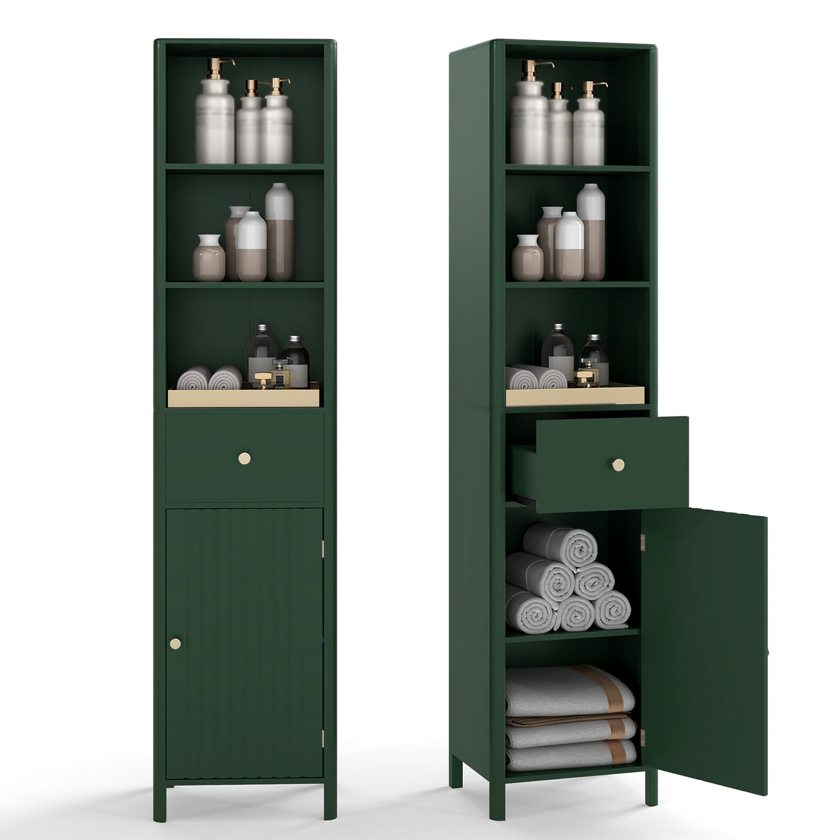 67 Inch Tall Bathroom Cabinet  Narrow Floor Cabinet with Fluted Door