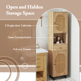 67 Inch Tall Bathroom Cabinet PE Rattan Floor Cabinet with 2 Doors-Natural