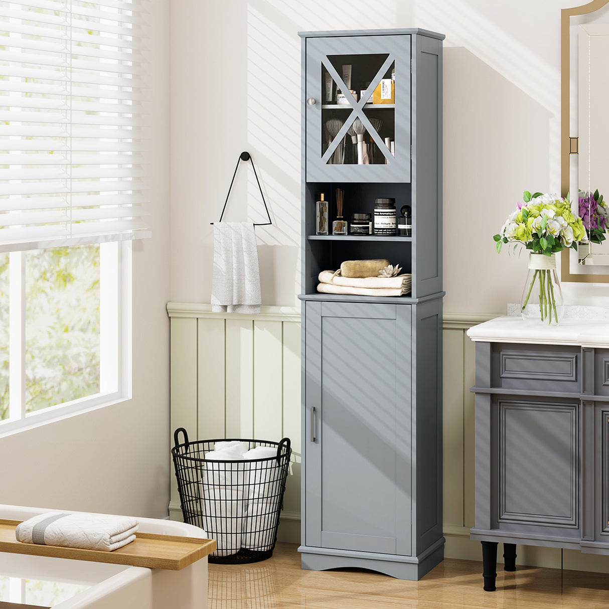 67 Inch Tall Bathroom Cabinet Freestanding Storage Cabinet with 5 Adjustable Shelves