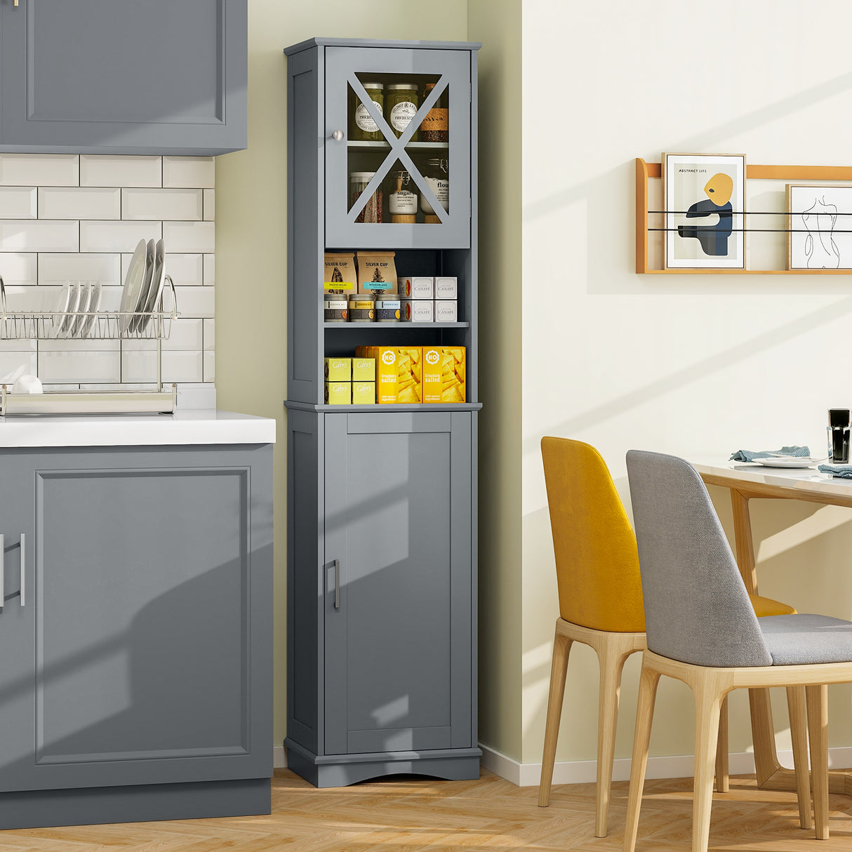 67 Inch Tall Bathroom Cabinet Freestanding Storage Cabinet with 5 Adjustable Shelves