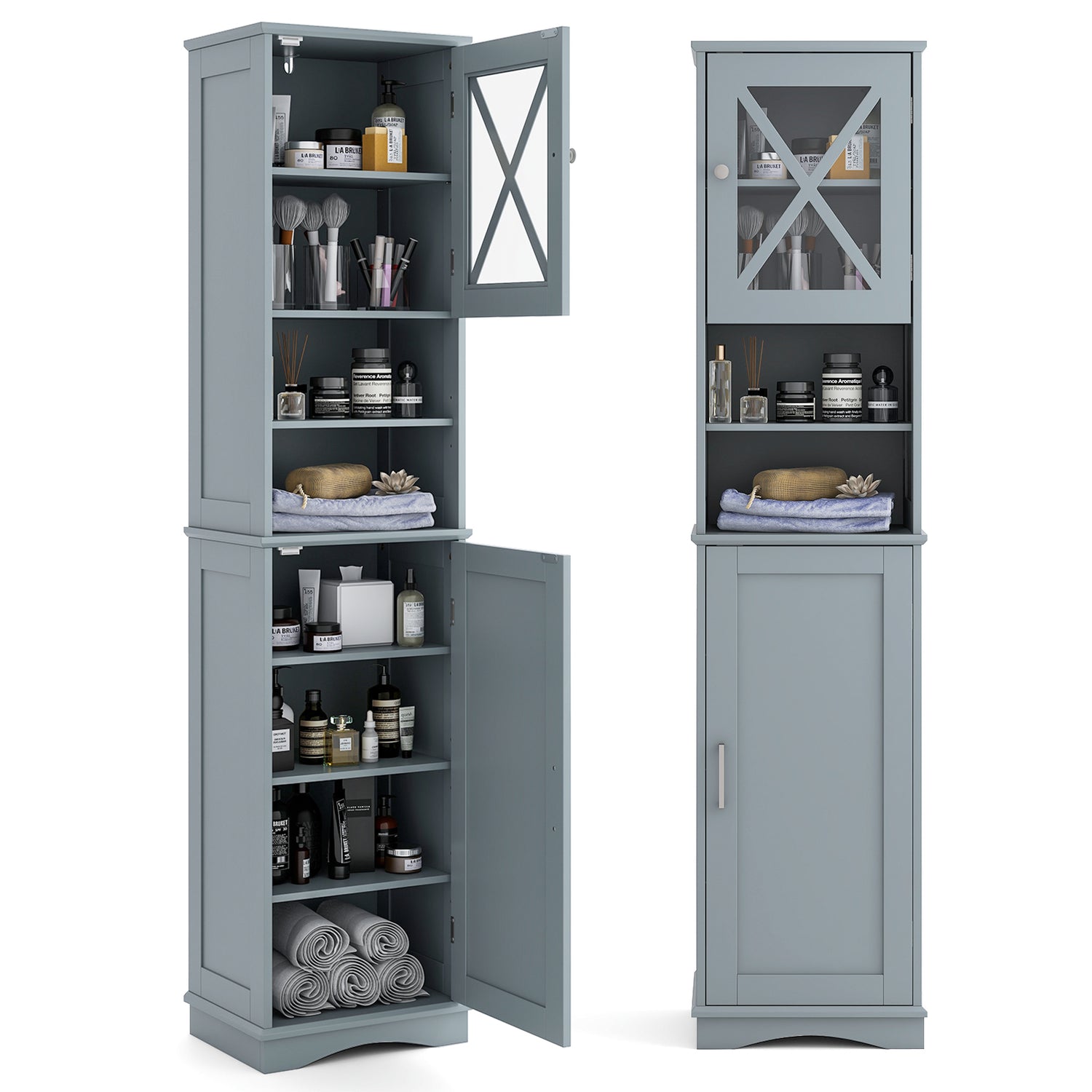 67 Inch Tall Bathroom Cabinet Freestanding Storage Cabinet with 5 Adjustable Shelves
