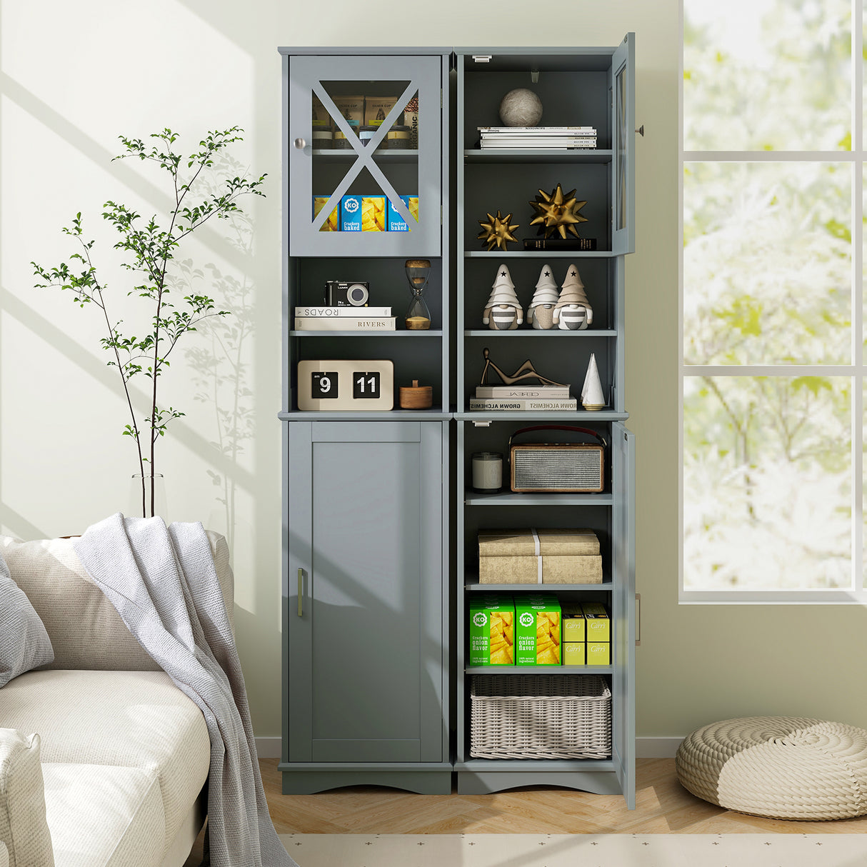67 Inch Tall Bathroom Cabinet Freestanding Storage Cabinet with 5 Adjustable Shelves