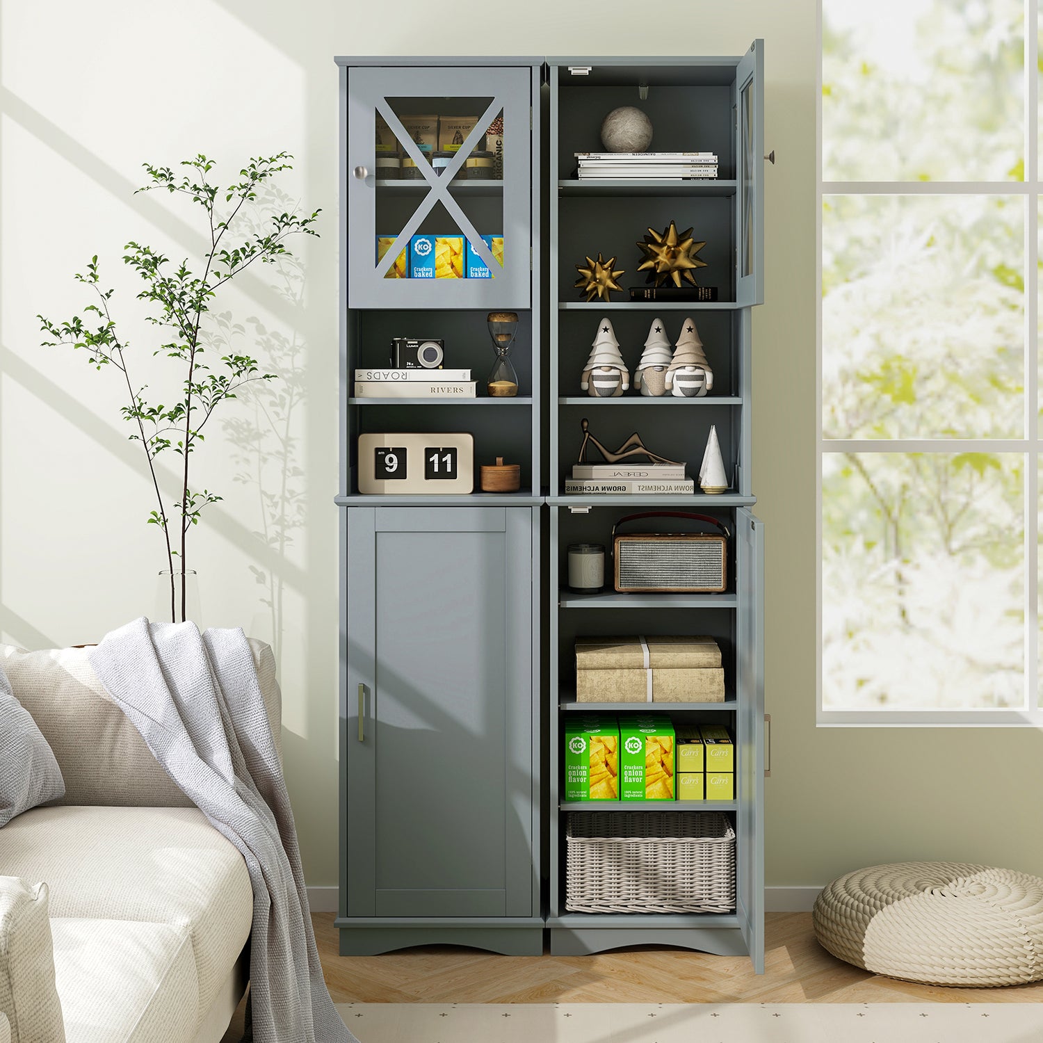 67 Inch Tall Bathroom Cabinet Freestanding Storage Cabinet with 5 Adjustable Shelves