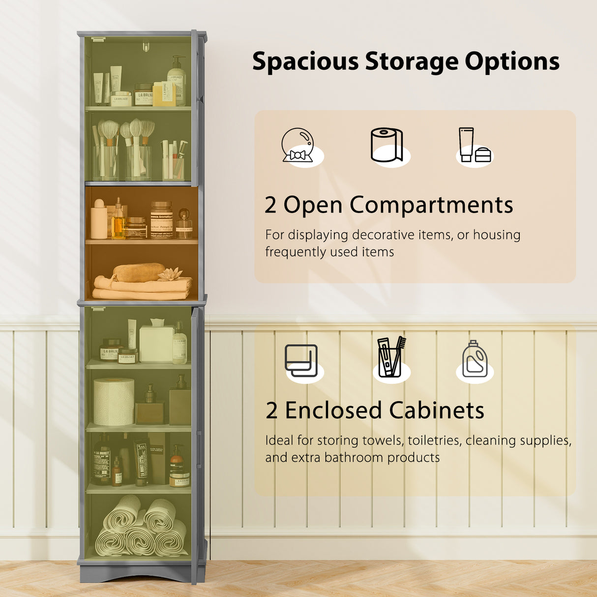 67 Inch Tall Bathroom Cabinet Freestanding Storage Cabinet with 5 Adjustable Shelves