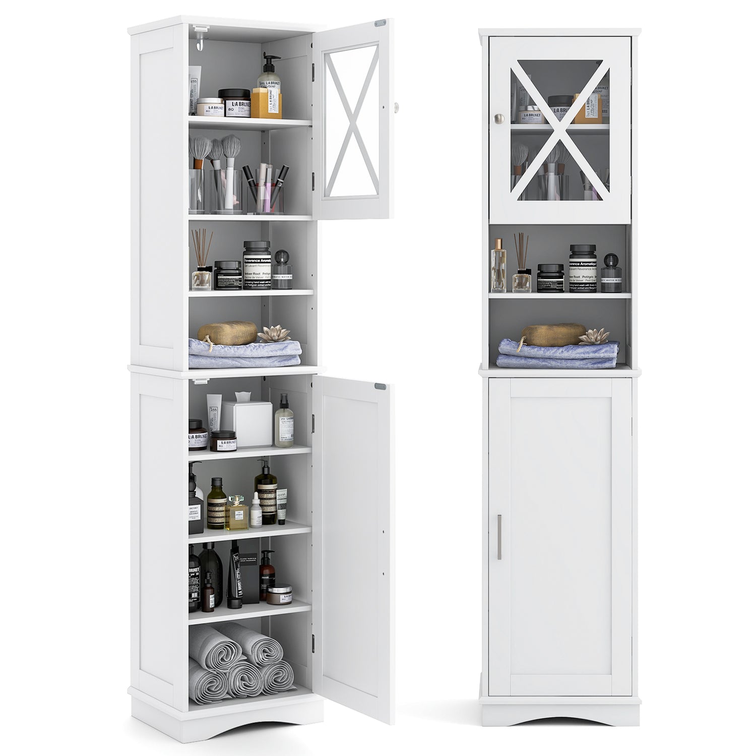 67 Inch Tall Bathroom Cabinet Freestanding Storage Cabinet with 5 Adjustable Shelves